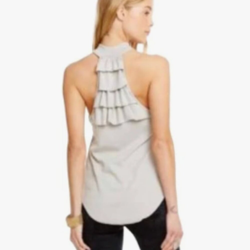 Chaser White Ribbed Tank Tiered Back Neck Band